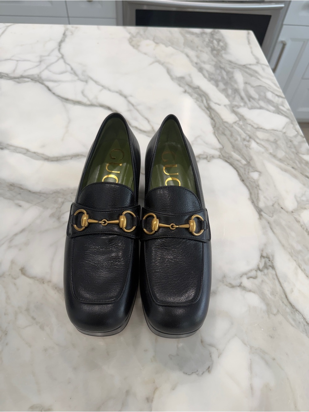 Gucci Black Leather Loafers with Gold Horsebit